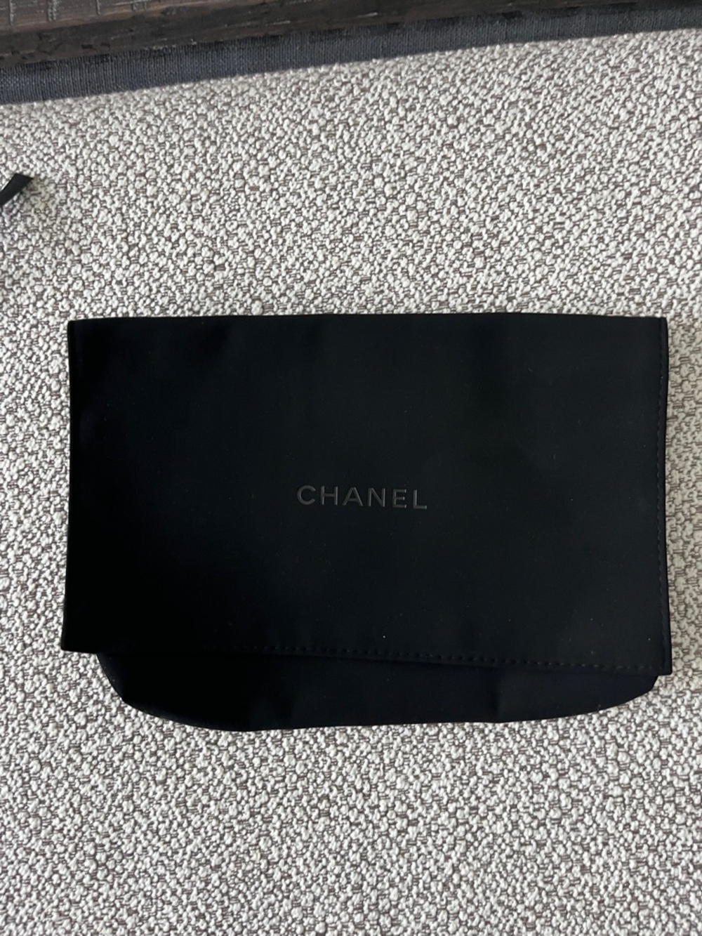 CHANEL Black Logo Fabric Pouch